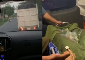 Xe tải liên tục tạt đầu xe cứu thương, quyết không nhường đường