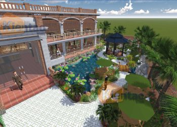 Mẫu thiết kế tiểu cảnh sân vườn quán cafe tại Điện Biên