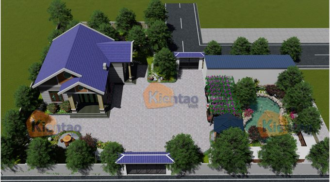 Thiết kế sân vườn tiểu cảnh cho biệt thự 1 tầng mái thái